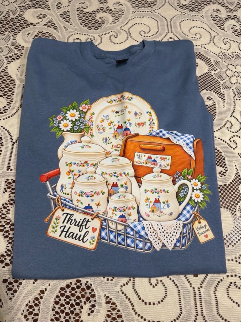 Heartland Blue Graphic Tee with Vintage Thrift Haul Design